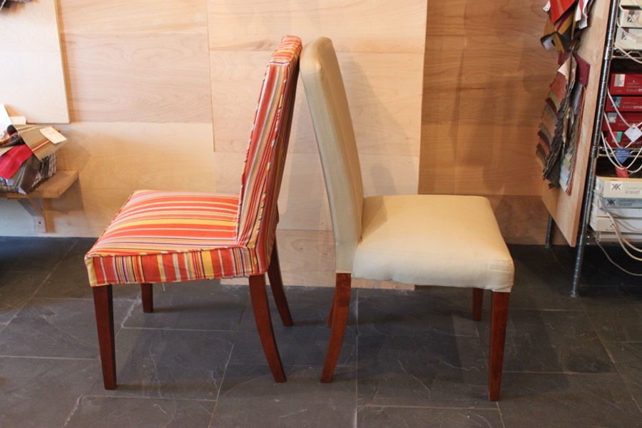 Dining chairs mid-project, new covers going on